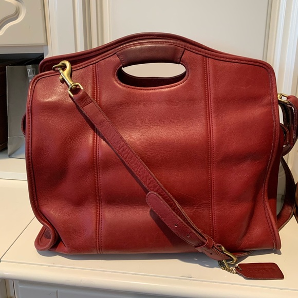 COACH 9995 LG Vtg Red Leather Bucket Satchel Bag w Cross-body Shoulder Strap - Picture 3 of 13